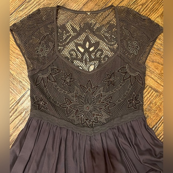 VTG Free People Embellished Lace Beaded Midi Hi Lo Dress S - Picture 8 of 12